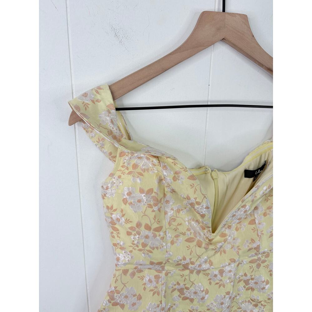 NWT Lulus Favorite Song Floral Jacquard Off Shoulder Mini Dress Small Yellow - Picture 6 of 10